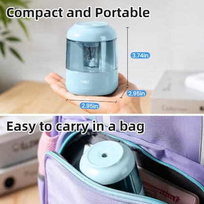 deli Electric Pencil Sharpener, Battery Operated, 6.5–8mm for Classroom - color: Blue
