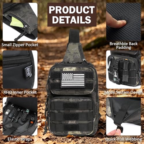 Tactical Sling Bag Backpack, RFID Blocking Crossbody Shoulder Bag for Men - color: Black CM