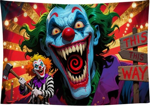 7x5FT Evil Clown Backdrop Horror Circus Background for Halloween Themed Birthday Party Decorations Vinyl - size: 7x5FT