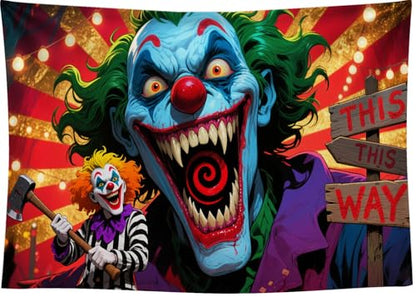 7x5FT Evil Clown Backdrop Horror Circus Background for Halloween Themed Birthday Party Decorations Vinyl - size: 7x5FT
