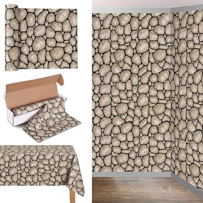 Oudain 54 Inch x 100 ft Cobblestone Rock Stone Tablecloth Roll Cutter Box - style: Rock Stone