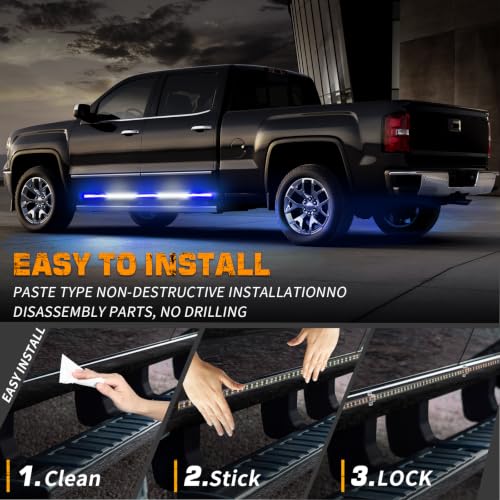 XRIDONSEN 2PCS 60 inch Blue White Emergency Lights Running Board Lights - color: Blue/White