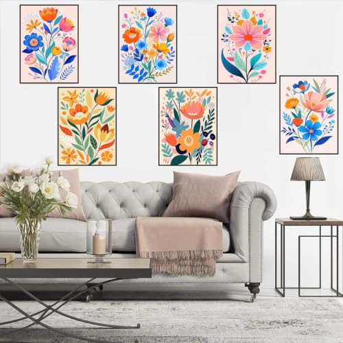 6 Pack Flower Paint by Numbers Kit for Adults on Canvas Without Frame - color: 6 Pack Flower