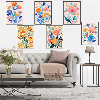 6 Pack Flower Paint by Numbers Kit for Adults on Canvas Without Frame - color: 6 Pack Flower