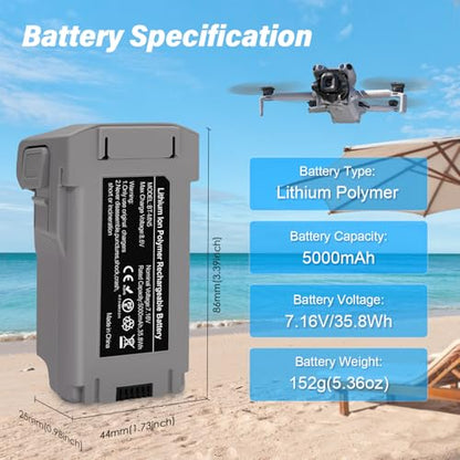 Mini 5 Pro Intelligent Flight Battery 2Pack 7.16V 5000mAh High Capacity Replacement Battery Compatible with Mini 5 Pro Up to 47 Mins Flight Time - size: 2 Pack