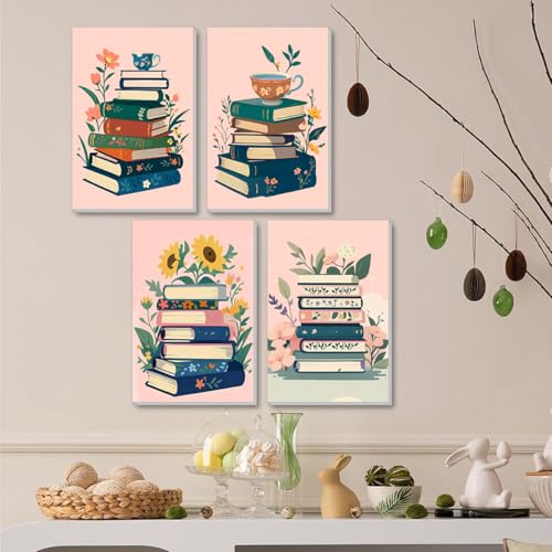 ICYANART 4 Pack Book Paint by Numbers Kit for Adults with Frame Simple - color: Flower Book
