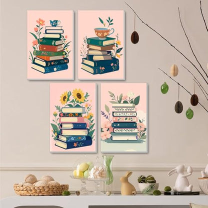 ICYANART 4 Pack Book Paint by Numbers Kit for Adults with Frame Simple - color: Flower Book