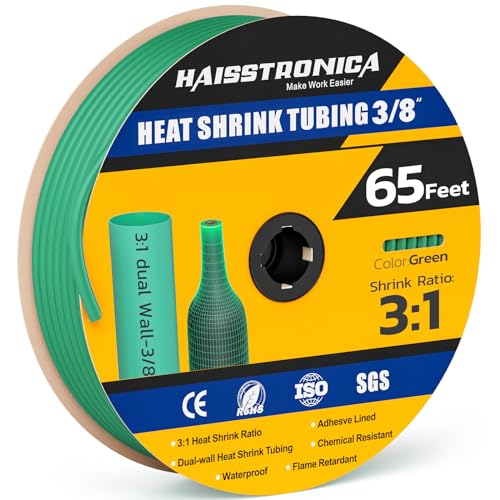 haisstronica 65Ft 3:1 Heat Shrink Tubing Roll 3/8" Green - color: Green, size: 3/8inch