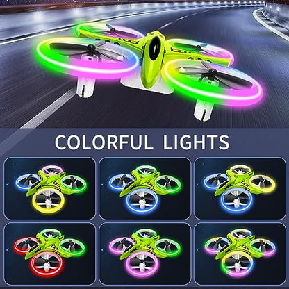 Dwi Dowellin Mini Drone for Kids Crash Proof LED Night Lights One Key Take Off Landing Flips RC Remote Control Small Flying Toys Drones for Beginners Boys and Girls Adults Nano Quadcopter, Green - color: Green