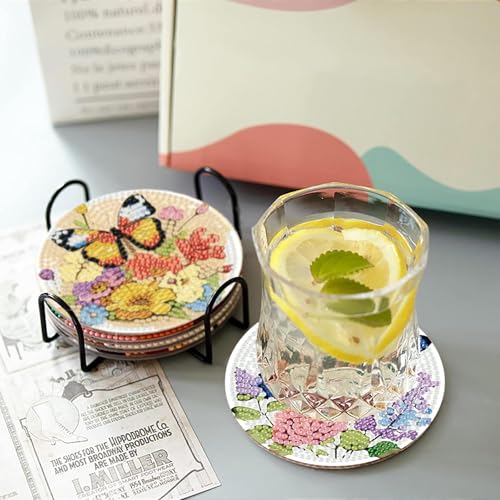 cupmod 8PCS Butterfly Diamond Art Coaster Kits for Adults,Diamond Painting Coasters with Holder, Crafts Kits for DIY Coasters Diamond Art Kits for Adults - color: Jxbd53