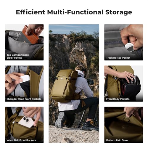K&F CONCEPT Camera Backpack, 30L Large Capacity Camera Bag - color: Khaki, size: Large