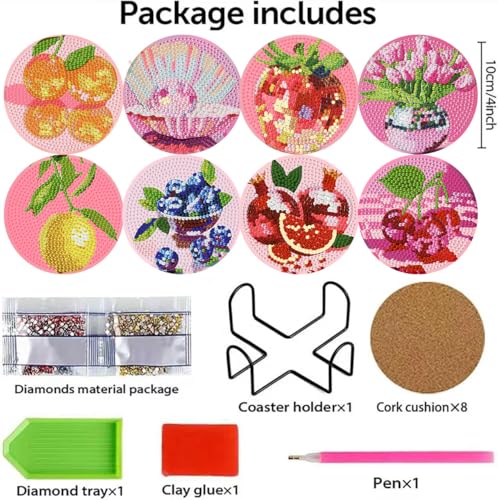 HHMATITS 8 Pcs Pink Disco Diamond Art Coasters Kit for Adults 4X4IN - color: Disco