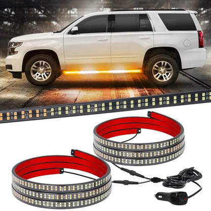 XRIDONSEN 2PCS 60 inch Running Board Strobe Lights Truck Emergency Lights - color: Amber/White