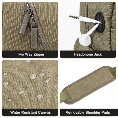Cwatcun Sling Camera Bag Canvas, Compact Crossbody Case with Rain Cover - color: Green, size: Small