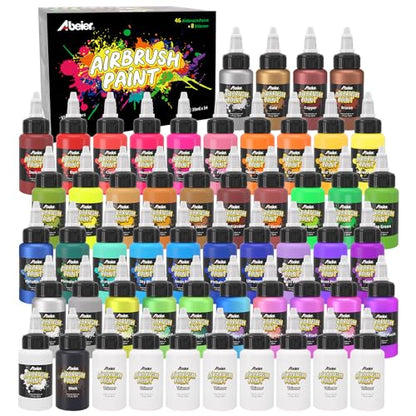 ABEIER Airbrush Paint Set, 46 Colors x 1 oz with 8 Thinners, Ready Spray - color: 46 Colors with 8 Thinners