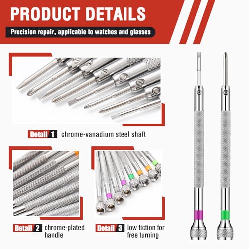 Chumia 8 Pieces Precision Jewelers Screwdriver Set, Micro Watch Repair - size: 1.4-2.0 mm, style: Flathead, Phillips