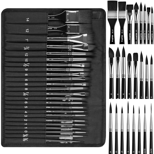 Nicpro 24Pcs Watercolor Brushes, Professional Paint Brushes for Artists - color: Black