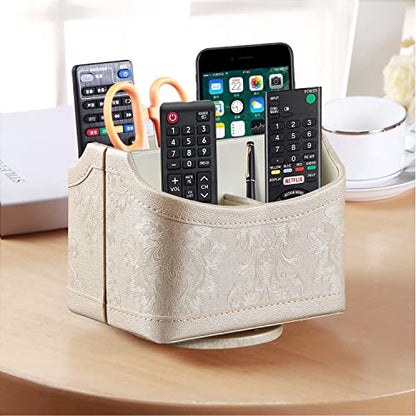 PU Leather 360° Rotatable Remote Control Holder,Nightstand TV Remote Caddy - color: 1 A Embroidery Flower