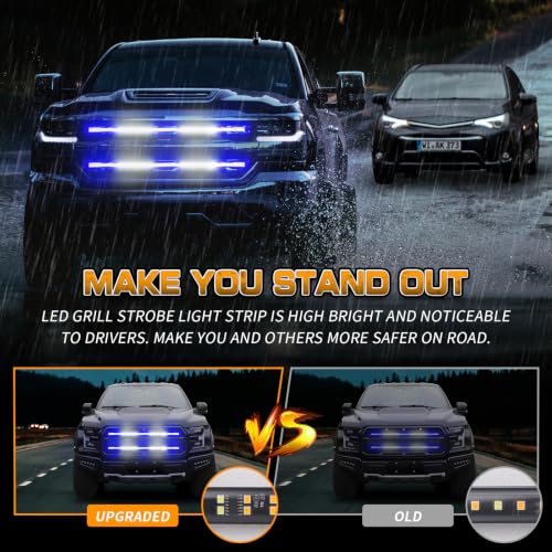 XRIDONSEN 2-Pack 30 inch Blue White Grill Emergency Lights Strip - color: Blue/White