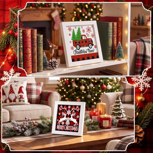 Geyoga 4pcs Christmas Diamond Painting Kits with Frame for Beginner 7x7inch - style: Christmas Plaid