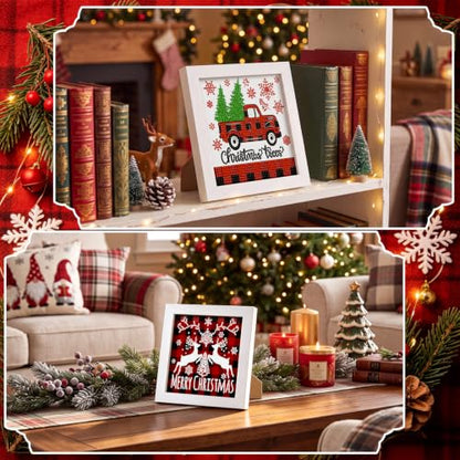 Geyoga 4pcs Christmas Diamond Painting Kits with Frame for Beginner 7x7inch - style: Christmas Plaid