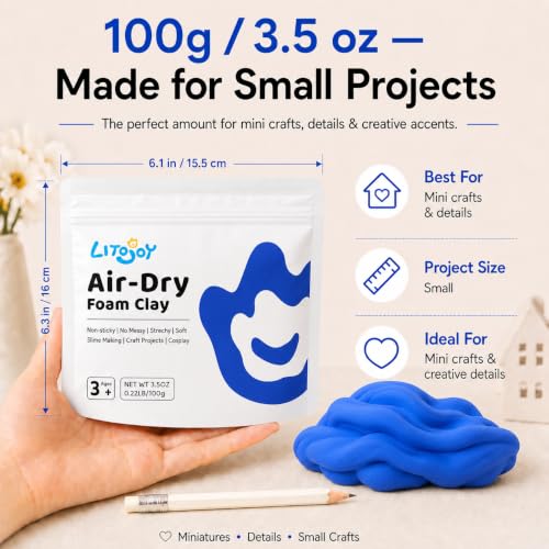 Blue Air Dry Foam Clay 100g/3.5oz, Soft & Easy to Mold - color: Blue