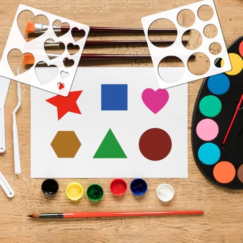 9pcs Plastic Drawing Stencils Basic Shape Template Geometric Shapes Reusable and Washable Suitable for School Teaching, Diary, Scrapbook, Greeting Card, Wood, Wall, Home Decoration