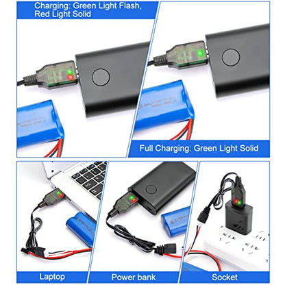 2 pcs XH-3P USB Charger Cable 7.4V 2S LiPo Battery USB Charger Cable 1A Fast Charging,with 1 Charge 3 Transfer Cable for RC Car Truck Rock Crawler FPV Drone Quadcopter
