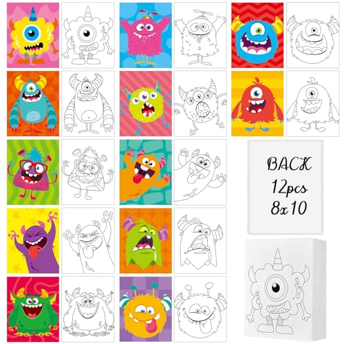 12 Pcs Pre Drawn Paint Canvas for Painting for Kids, 8x10 Monster Canvas - style: Monster