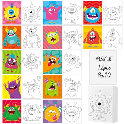 12 Pcs Pre Drawn Paint Canvas for Painting for Kids, 8x10 Monster Canvas - style: Monster