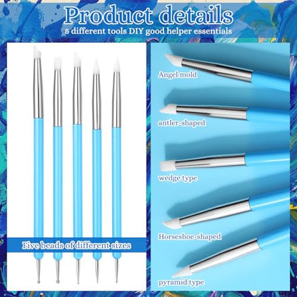 ElaraBerry 50 Pcs Silicone Clay Sculpting Tools 10 Sets Polymer Clay Tools Dotting Embossing for Pottery Ceramics Rock Nail Blending Drawing Modeling Painting