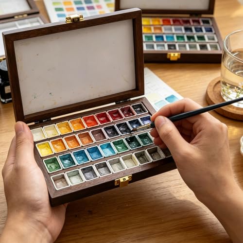 Wooden Watercolor Paint Palette - color: Dark Walnut