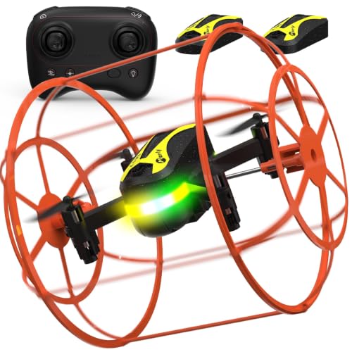 M17 Drone for Beginners with Protective Cover, Mini Drone RC Quadcopter for Adults Beginners, Land-Air Dual Mode, Headless Mode, 3D Flip, 2 Rechargeable Battery, Easier to Use Gifts - color: Orange
