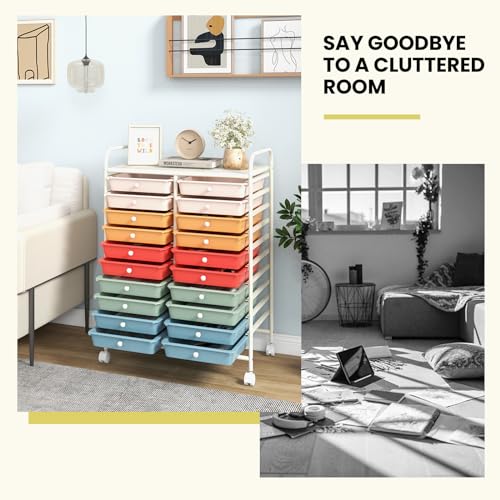 DREAMADE Rolling Cart With Storage Drawers, Utility Cart With Removable Plastic Drawers, Lockable Wheels for Classroom Organization, Art Supplies, Office, Scrapbook (20 Drawers, Macaron) - color: Macaron, style: 20 Drawers