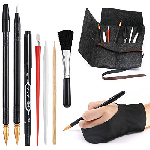 9-Pcs Scratch Art Tools with Artist Glove, Dual-Tip Pens for Adults & Teens