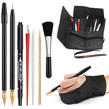 9-Pcs Scratch Art Tools with Artist Glove, Dual-Tip Pens for Adults & Teens