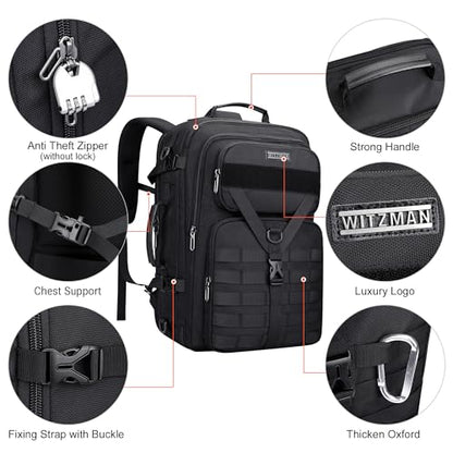 WITZMAN Travel Backpack for Men 40L Convertible Bag Fits 17" Laptop - color: Black