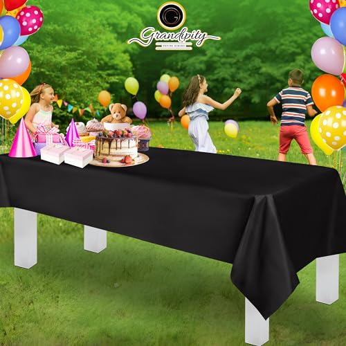 Grandipity Plastic Table Cloth Disposable 12 Pack 54” x 108” Rectangle - color: Black, size: 54in. x 108in. Rectangle