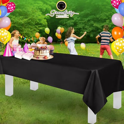 Grandipity Plastic Table Cloth Disposable 12 Pack 54” x 108” Rectangle - color: Black, size: 54in. x 108in. Rectangle