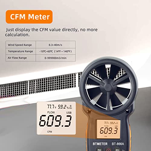 BTMETER 866A Pro Handheld HVAC Anemometer CFM Air Flow Meter(Wet Bulb Temp) - color: BT-100WM Anemometer