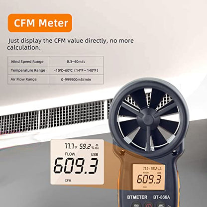 BTMETER 866A Pro Handheld HVAC Anemometer CFM Air Flow Meter(Wet Bulb Temp) - color: BT-100WM Anemometer