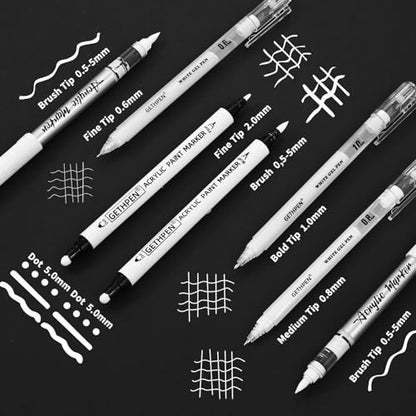 GETHPEN White Pens Set, White Gel Pens, Dual-Tip Acrylic Paint Pen, 7 Pack - color: White