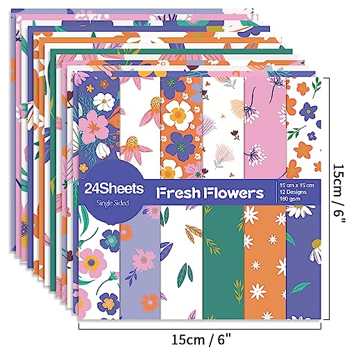6x6" Cardstock Single Sided Scrapbooking,Craft Decorative Scrap Book Paper - color: 24sheets-fresh flowers