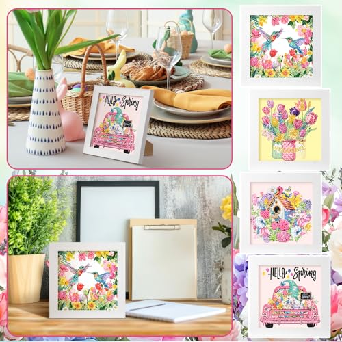 Geyoga 4pcs Pink Diamond Painting Kits with Frame for Adults 7 x 7 Inch - style: Spring