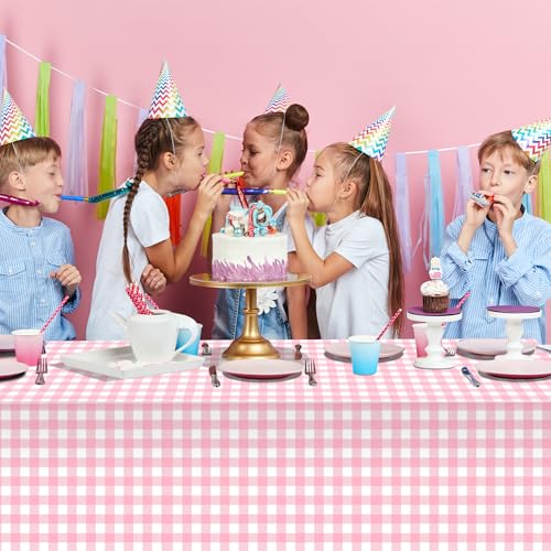 3Pcs Pink Gingham Tablecloths, Checkered Party Table Covers 54x108 In - color: Pink