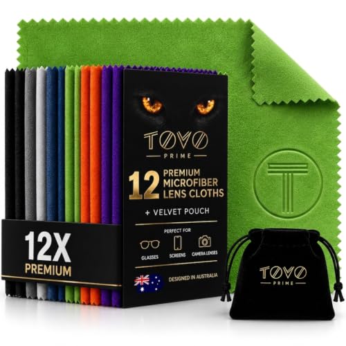 Microfiber Cleaning Cloth for Glasses & Camera –12 Pack + Velvet Pouch, 230 GSM Ultra Soft Lens Cloth for Screens, Laptop & Tablet, Streak-Free, Lint-Free, Scratch-Safe, 6"x7" - color: Brilliant Series, size: 12 Pack + Pouch