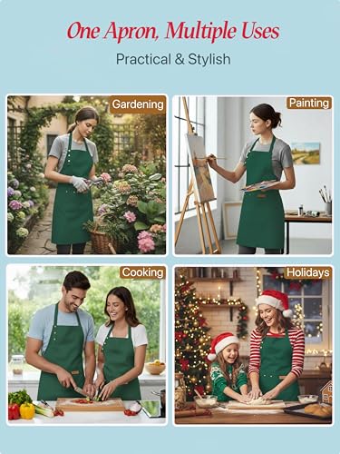 Aprons for Women Men, Water-Resistant Kitchen Aprons for Cooking - color: Green