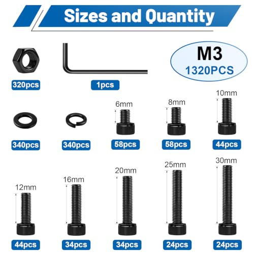 1320PCS M3 Socket Head Screws Nut and Washer Assortment Kit 12.9 Steel - size: G12.9 M3 1320PCS