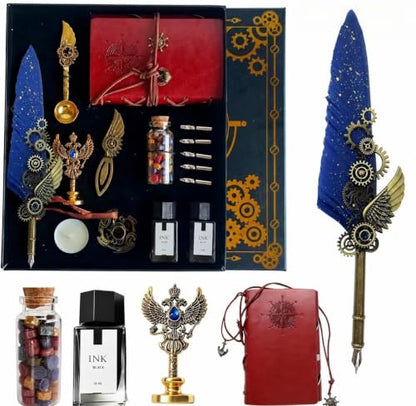 Steampunk Quill,Calligraphy Set,14PCS Stationery Kit,Navy