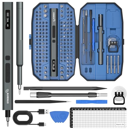STREBITO Mini Electric Screwdriver Set 155 in 1, Small Electric Screwdriver - color: Upgraded-blue